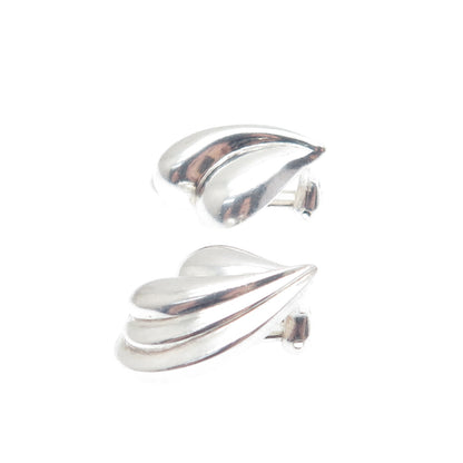 925 Sterling Silver Vintage Heart Ribbed Clip On Earrings