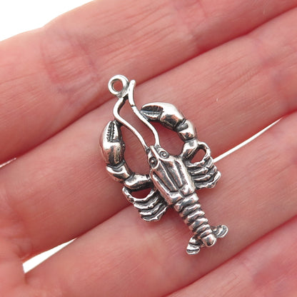 925 Sterling Silver Vintage Lobster Oxidized Charm Pendant