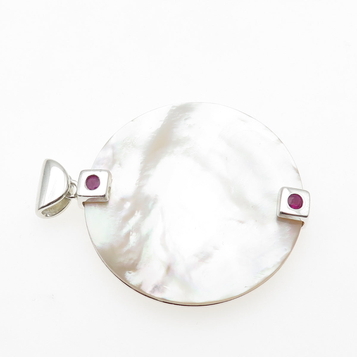 ELLE 925 Sterling Silver Vintage Real Ruby & Mother-of-Pearl Pendant