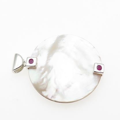 ELLE 925 Sterling Silver Vintage Real Ruby & Mother-of-Pearl Pendant