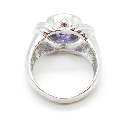 925 Sterling Silver Real Oval-Cut Amethyst Modernist Ring Size 7.75