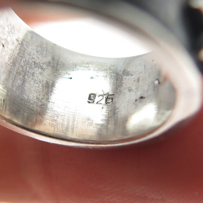 925 Sterling Silver Vintage Flower All Around Oxidized Band Ring Size 5.25