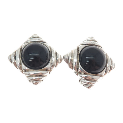 NR NANCY & RISE 925 Sterling Silver Vintage Real Black Onyx Clip On Earrings