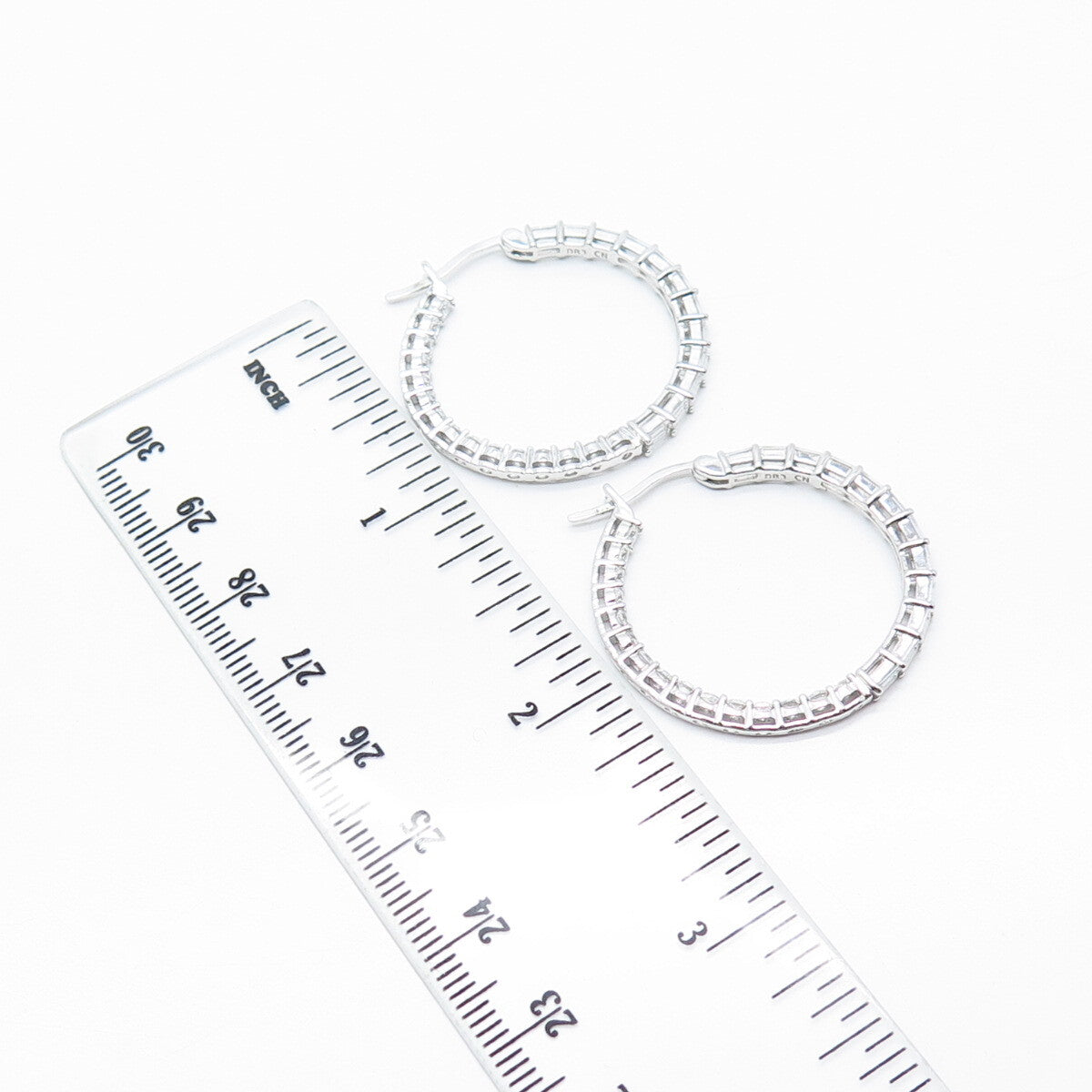 925 Sterling Silver C Z In and Out Round Hoop Earrings