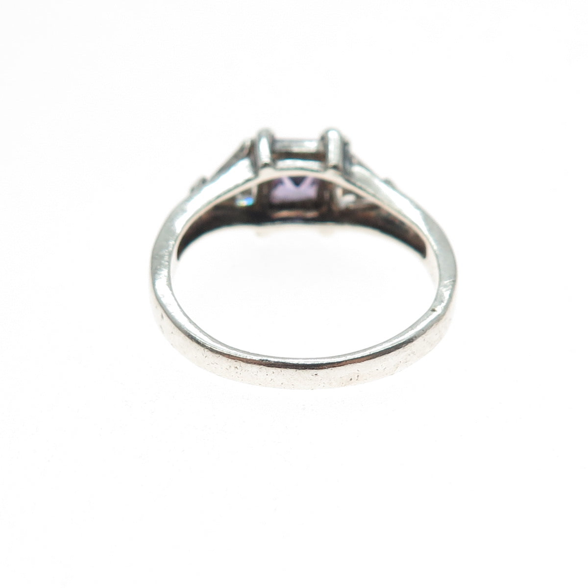 925 Sterling Silver Princess-Cut Purple & Triangle-Cut White C Z Ring Size 8.75