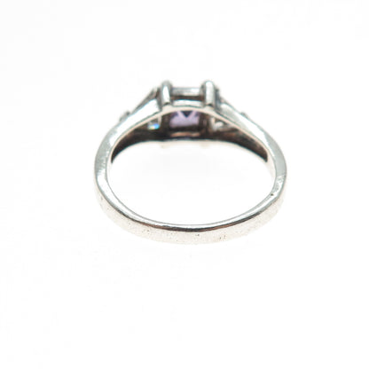 925 Sterling Silver Princess-Cut Purple & Triangle-Cut White C Z Ring Size 8.75