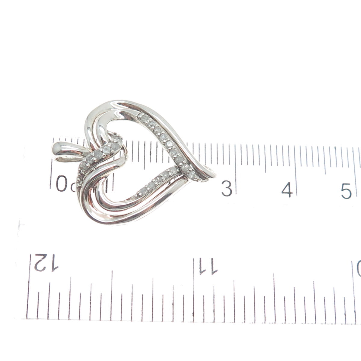 RICHLINE 925 Sterling Silver Real Round-Cut Diamond Heart Charm Pendant