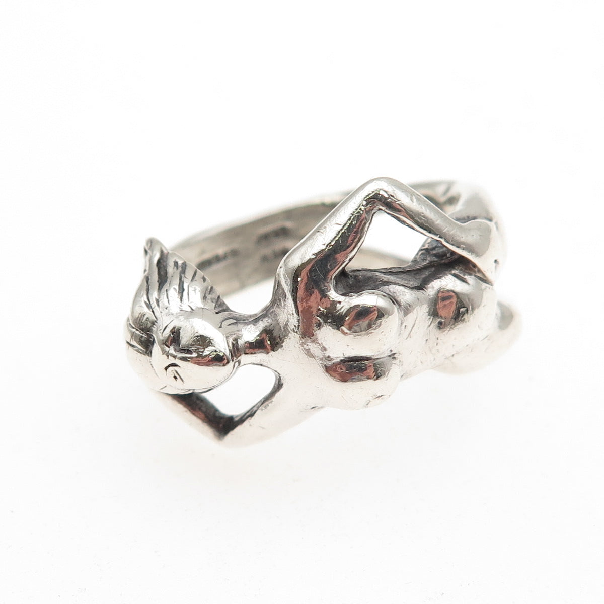 New Leaf 925 Sterling Silver Vintage Naked Woman Erotic Oxidized Ring Size 8
