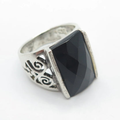 925 Sterling Silver Vintage Real Black Onyx Gemstone Ring Size 6.75