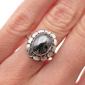 925 Sterling Silver Vintage Real Hematite Dotted Oxidized Ring Size 5.75