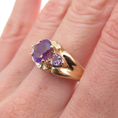 925 Sterling Silver Gold Plated Real Amethyst Ring Size 9