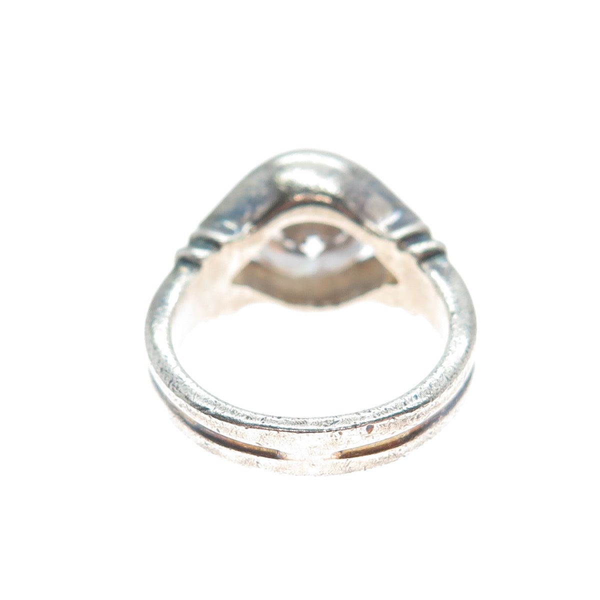 925 Sterling Silver Vintage Round-Cut Shaped C Z Oxidized Ring Size 5.25