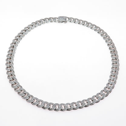 925 Sterling Silver REL Round-Cut C Z Heavy 155.8g Cuban Chain Necklace 22"