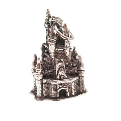 Disney 925 Sterling Silver Vintage Cinderella Castle Oxidized 3D Charm Pendant