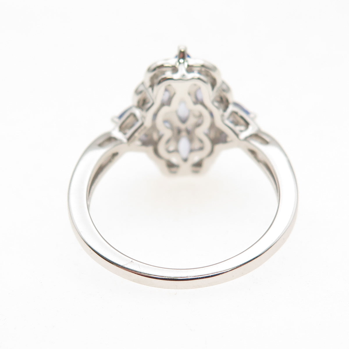 925 Sterling Silver Real Round-Cut Diamond & Marquise-Cut Tanzanite Ring Size 8