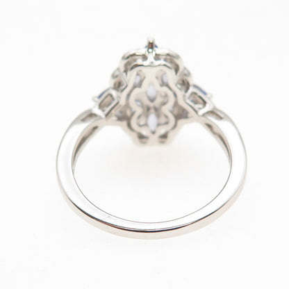 925 Sterling Silver Real Round-Cut Diamond & Marquise-Cut Tanzanite Ring Size 8