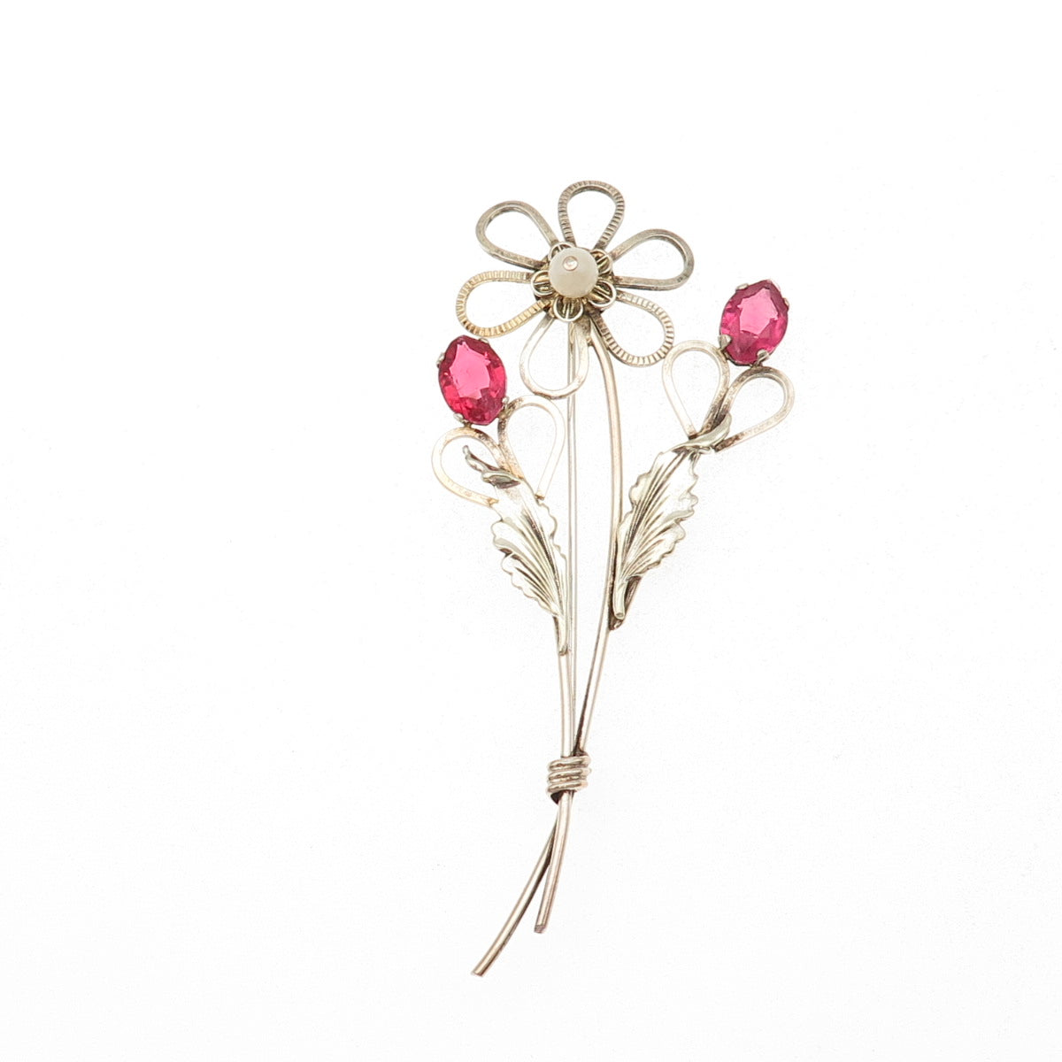 Providence St. Sterling 1/20 12K GF Antique Rhinestone Faux Pearl Floral Brooch