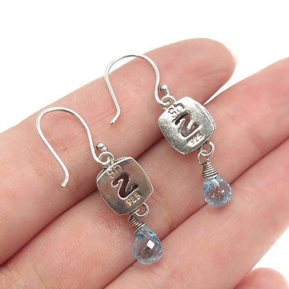 925 Sterling Silver Vintage Real Blue Topaz Dangling Earrings