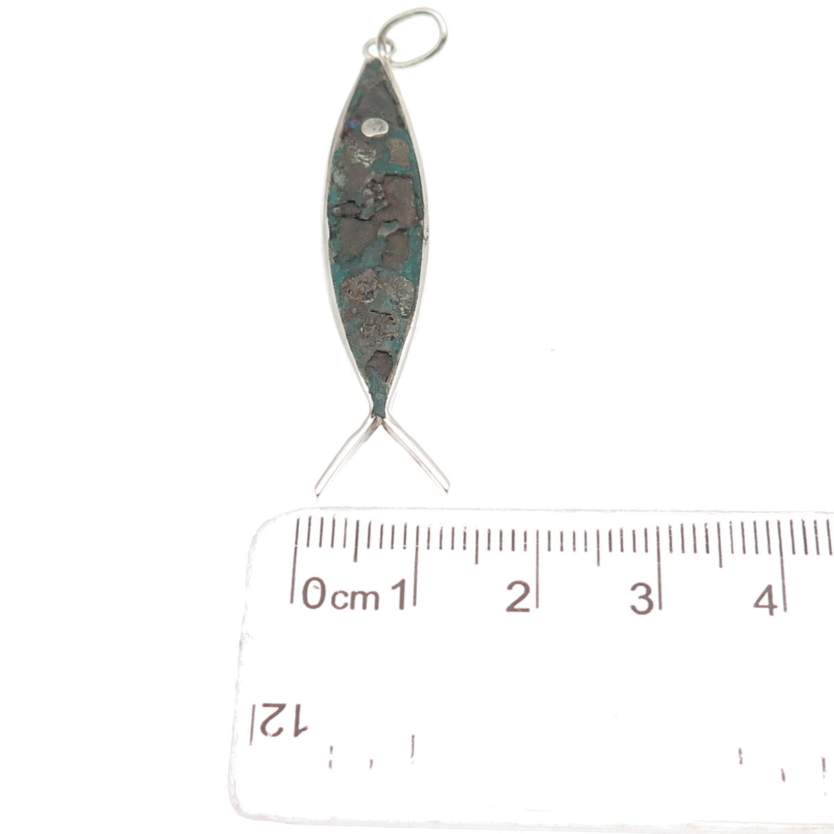 925 Sterling Silver Vintage Mexico Real Turquoise Inlay Ichthys Charm Pendant