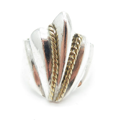 925 Sterling Silver 2-Tone Vintage Mexico Ribbed Ring Size 6.75