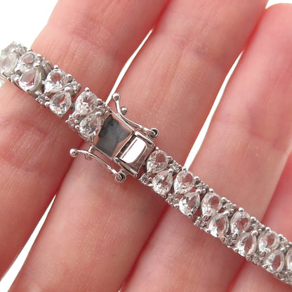 D'Joy 925 Sterling Silver Real Pear & Round-Cut White Topaz Bracelet 7.5"