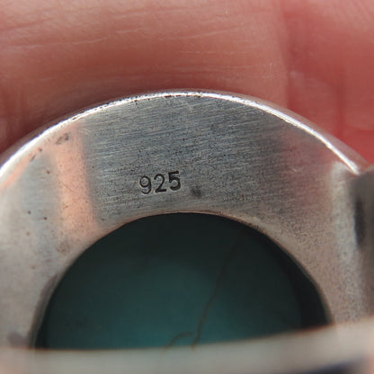 925 Sterling Silver Vintage Real Mountain Turquoise Sun Oxidized Ring Size 10.25