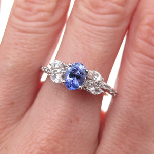 925 Sterling Silver Real Tanzanite & White Topaz Ring Size 8
