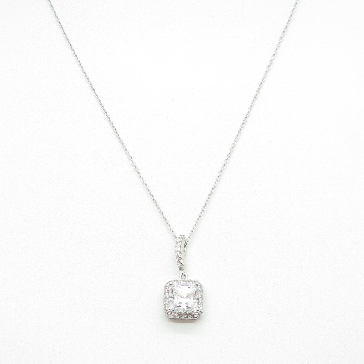 925 Sterling Silver Princess & Round-Cut C Z Cable Chain Necklace 18-20"