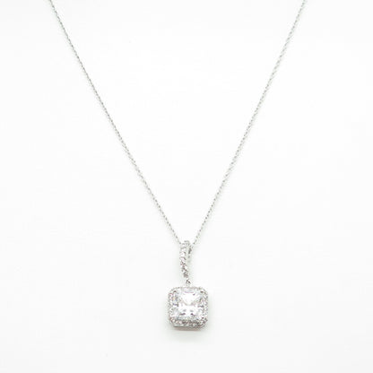 925 Sterling Silver Princess & Round-Cut C Z Cable Chain Necklace 18-20"