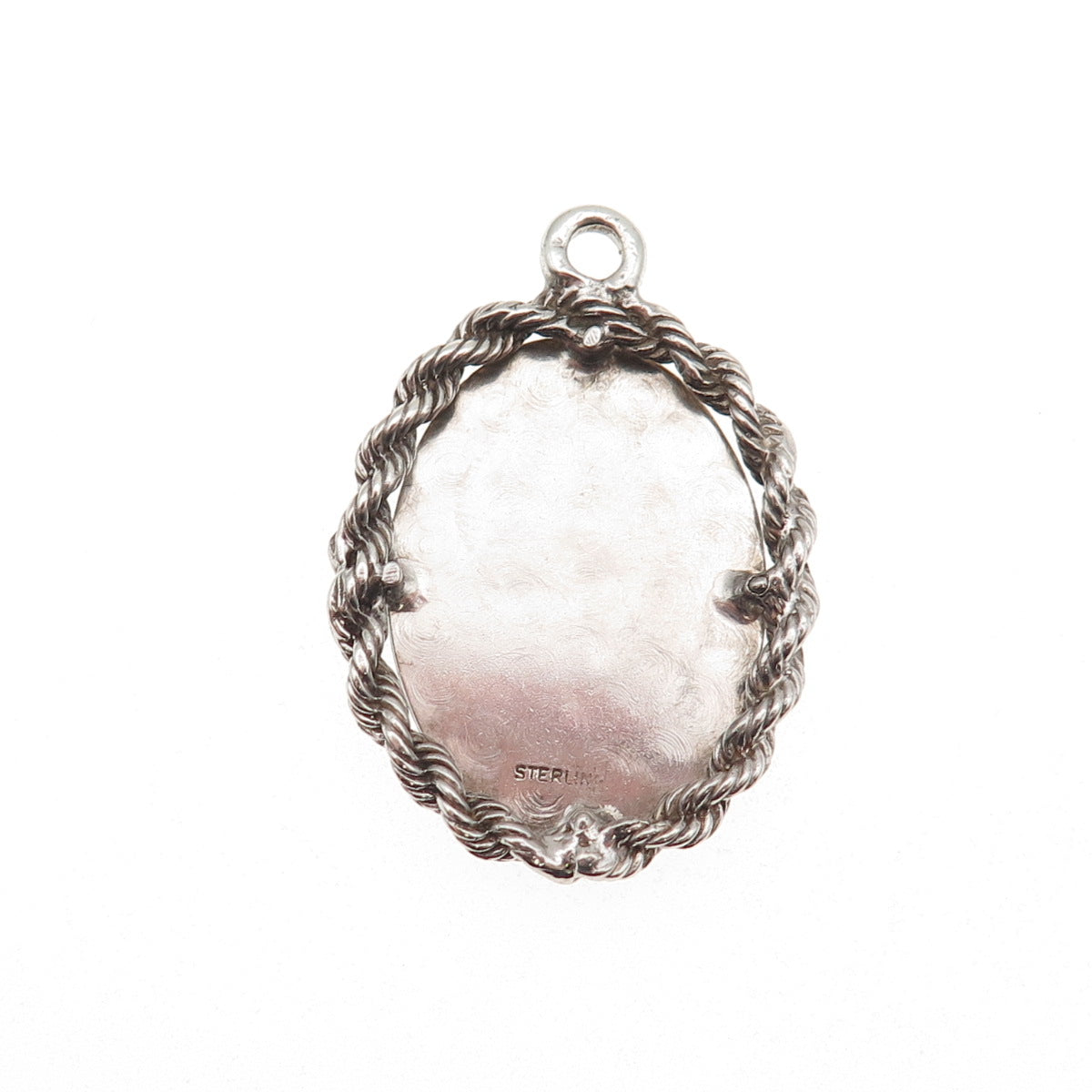 925 Sterling Silver Vintage Oval Tag Twisted Rope Oxidized Charm Pendant