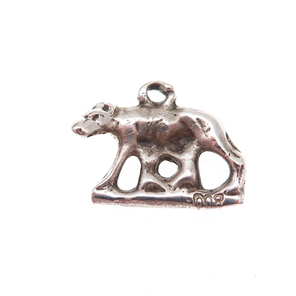 800 Silver Antique Art Deco Capitoline She-Wolf Oxidized 3D Charm Pendant