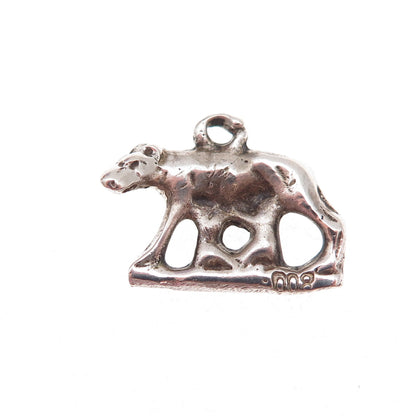800 Silver Antique Art Deco Capitoline She-Wolf Oxidized 3D Charm Pendant