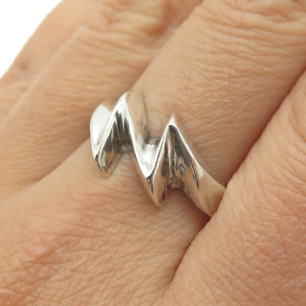 925 Sterling Silver Vintage Mexico Zig-Zag Modernist Ring Size 11