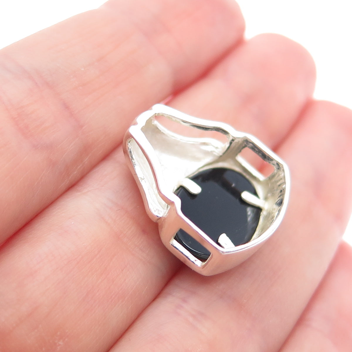 CELLINI 925 Sterling Silver Vintage Real Black Onyx Mini Slide Charm Pendant