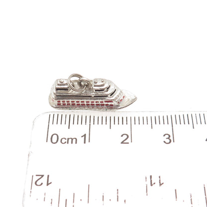 JEZLAINE 925 Sterling Silver Vintage Enamel Cruise Ship 3D Mini Charm Pendant