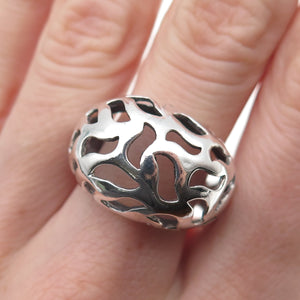 925 Sterling Silver Vintage Modernist Wavy Dome Oxidized Ring Size 9