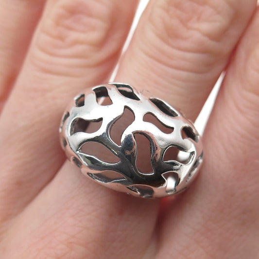 925 Sterling Silver Vintage Modernist Wavy Dome Oxidized Ring Size 9