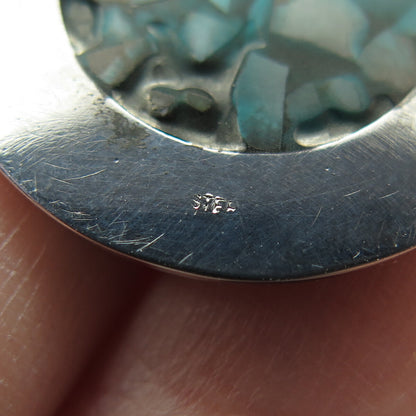 925 Sterling Silver Vintage Real Turquoise Inlay Round Pendant
