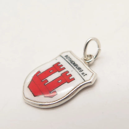 800 Silver Vintage ESJ Enamel "Rothenburg O.T." Minimalist Pendant