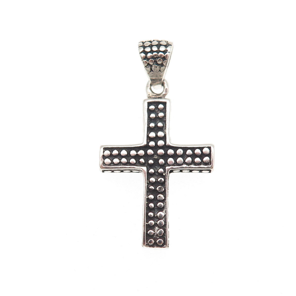 925 Sterling Silver Vintage Cross Dotted Oxidized Pendant
