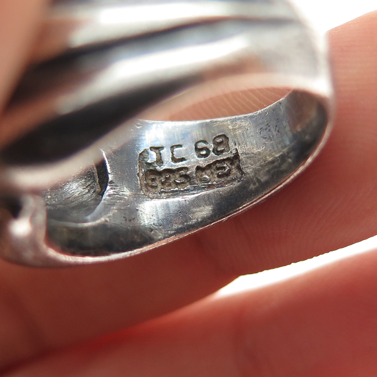 925 Sterling Silver Vintage Mexico Modernist Oxidized Ring Size 7.5