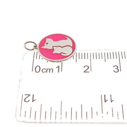 925 Sterling Silver Pink Enamel Dog & Cat Mini Tag Charm Pendant