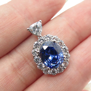 925 Sterling Silver Oval Triangle & Round-Cut Blue White C Z Pendant