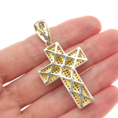 925 Sterling Silver Gold Plated Round-Cut C Z Sparkle Cross Pendant