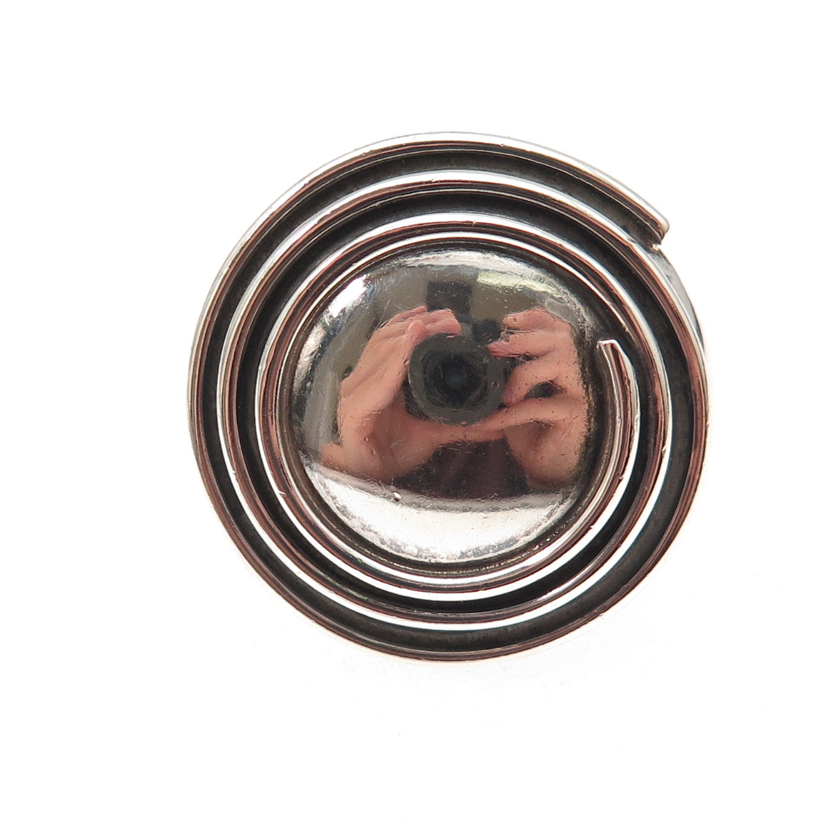 950 Silver Vintage Modernist Spiral Disc Oxidized Ring Size 8