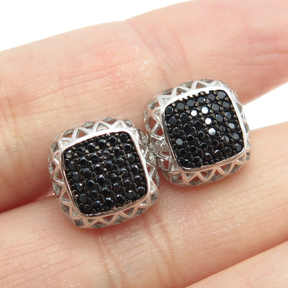 925 Sterling Silver Black C Z Stud Earrings