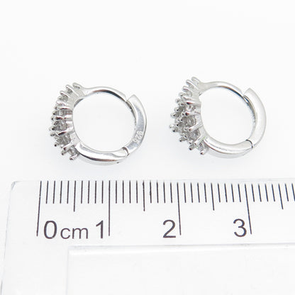 925 Sterling Silver Round-Cut C Z Diamond-Shape Hoop Earrings