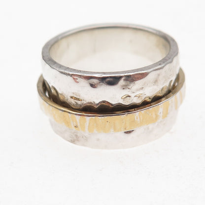 Silpada 925 Sterling Silver 2-Tone Vintage Hammered Rotating Ring Size 7.75
