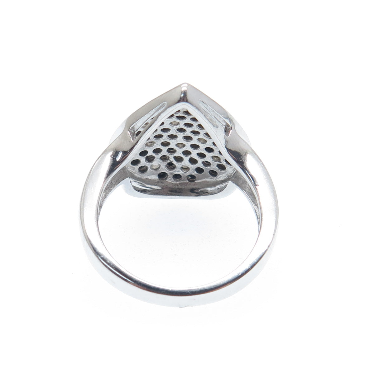 925 Sterling Silver Real Black Spinel Gemstone & C Z Teardrop Ring Size 7