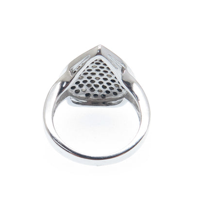 925 Sterling Silver Real Black Spinel Gemstone & C Z Teardrop Ring Size 7